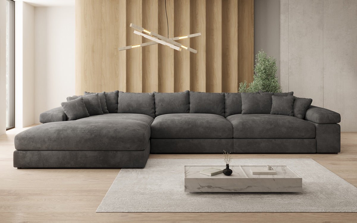 Canapé design Bernardo L Maxi avec large ottomane en côtelé
