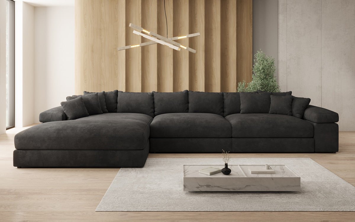 Canapé design Bernardo L Maxi avec large ottomane en côtelé