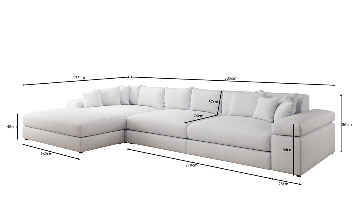 Designer Ecksofa Bernardo Maxi mit breiter Ottomane in Leinen-Optik