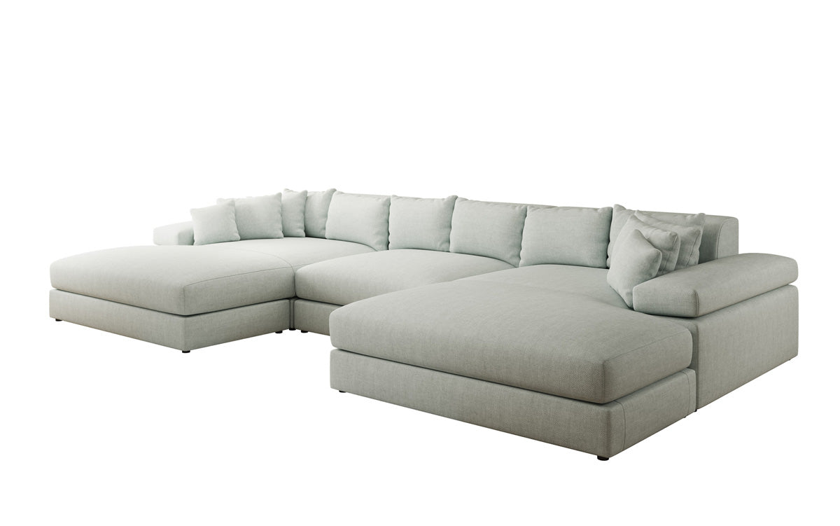 Canapé design Bernardo U avec large ottomane aspect lin