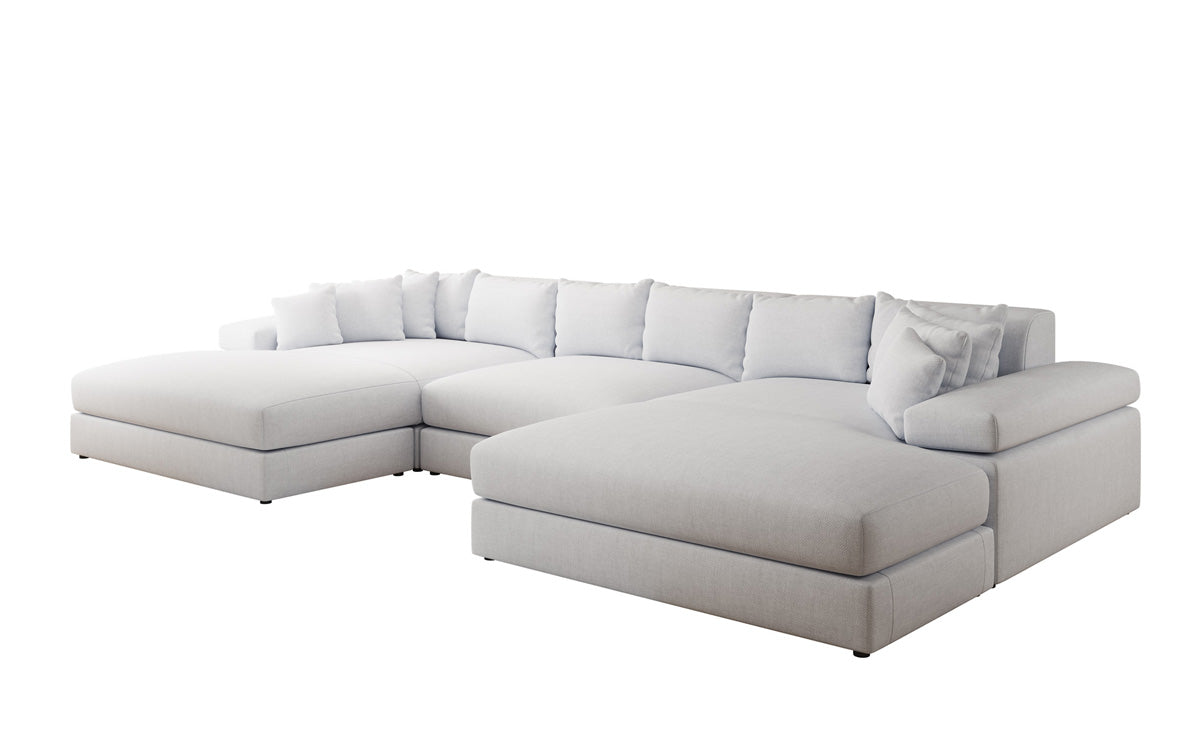 Canapé design Bernardo U avec large ottomane aspect lin