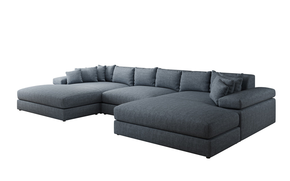 Canapé design Bernardo U avec large ottomane aspect lin