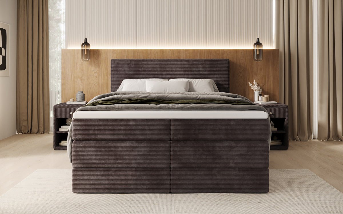 Lit boxspring Noren avec rangement en côtelé