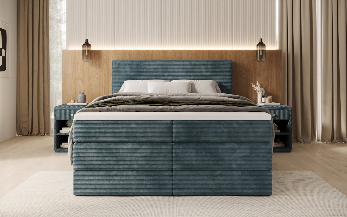 Lit boxspring Noren avec rangement en côtelé
