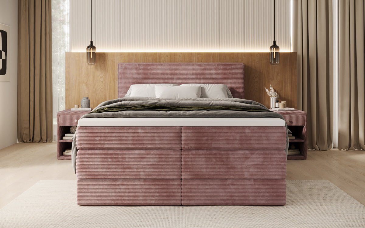 Lit boxspring Noren avec rangement en côtelé