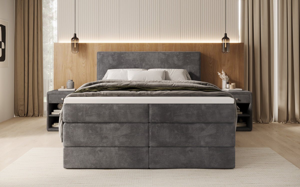 Lit boxspring Noren avec rangement en côtelé