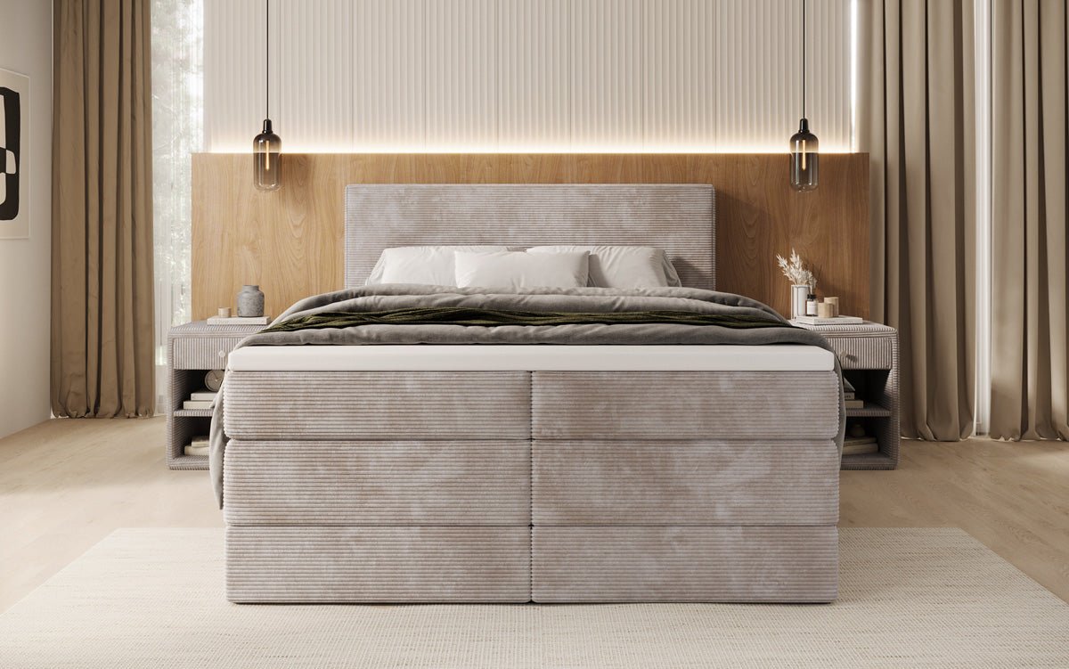 Lit boxspring Noren avec rangement en côtelé