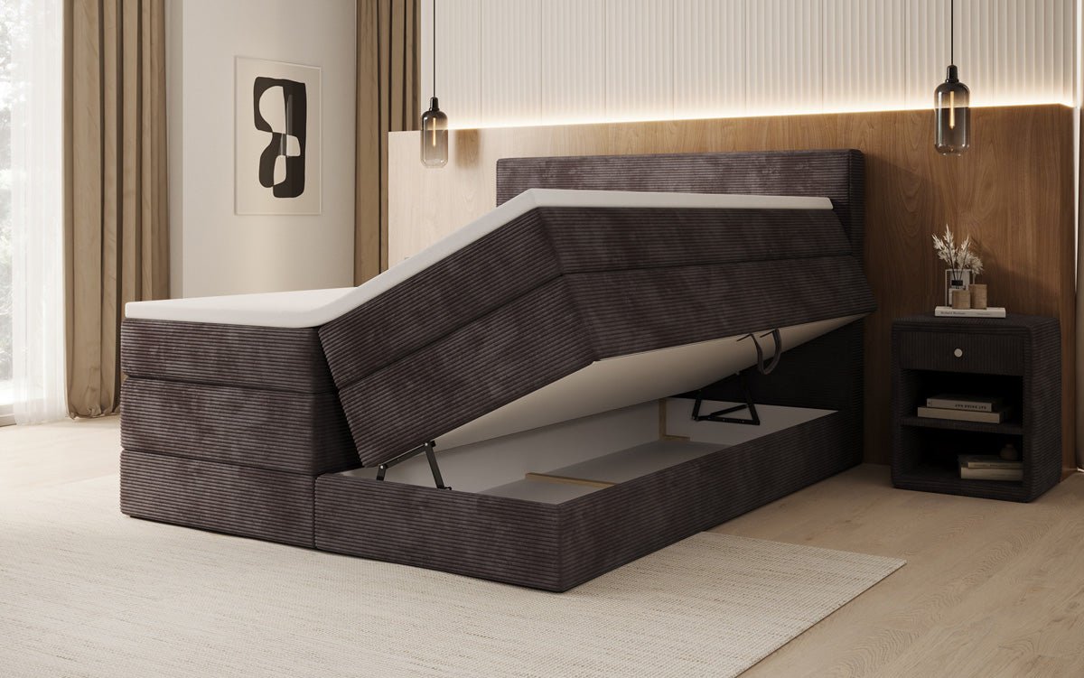 Lit boxspring Noren avec rangement en côtelé