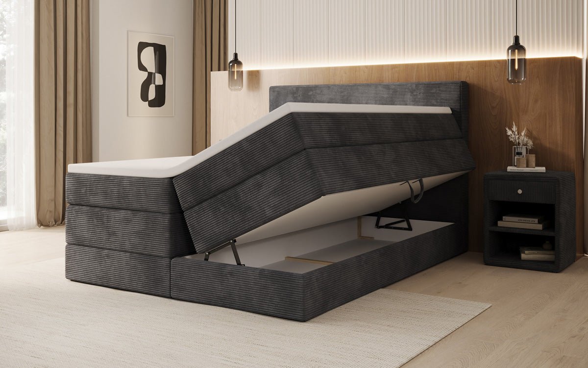 Lit boxspring Noren avec rangement en côtelé