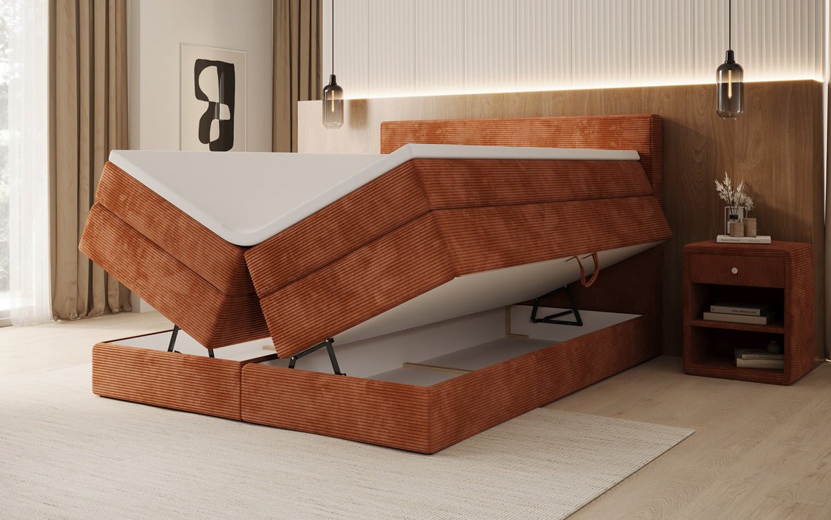 Lit boxspring Noren avec rangement en côtelé