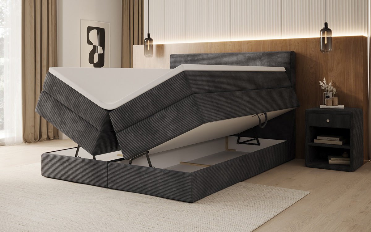 Lit boxspring Noren avec rangement en côtelé