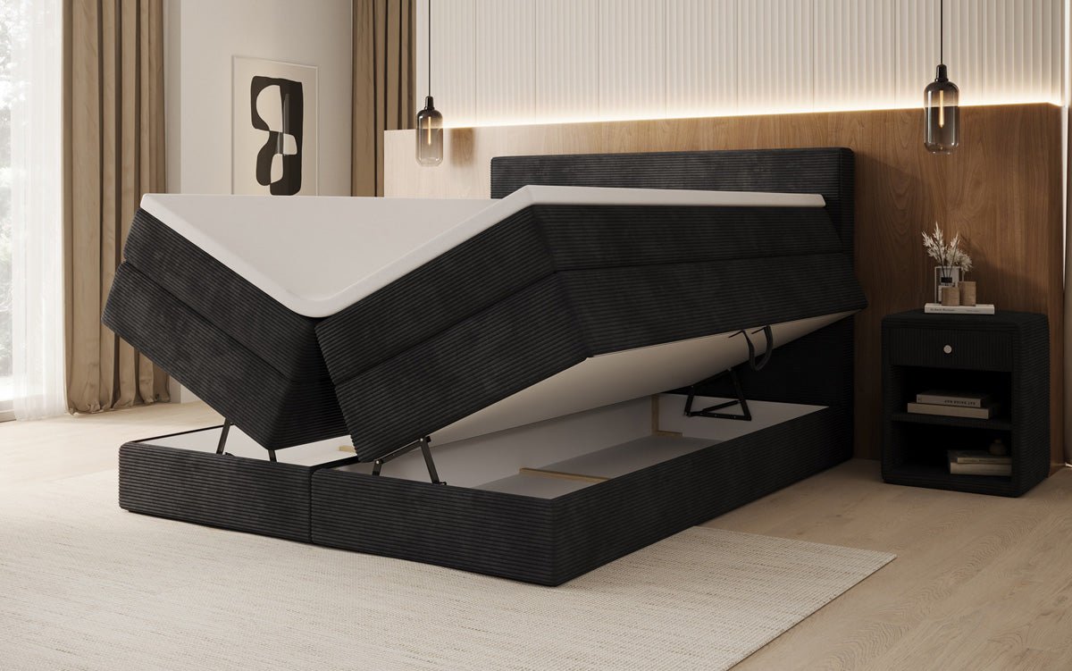 Lit boxspring Noren avec rangement en côtelé