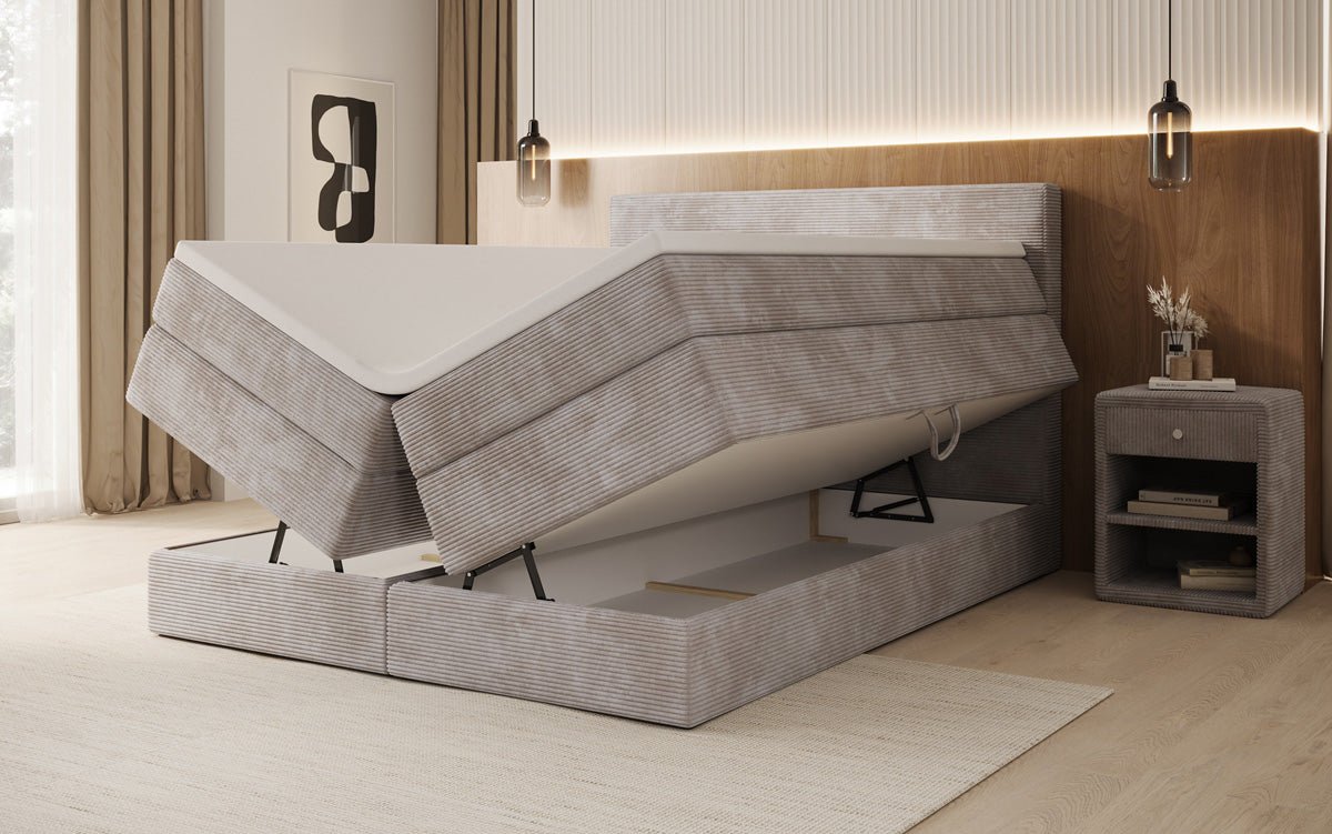 Lit boxspring Noren avec rangement en côtelé