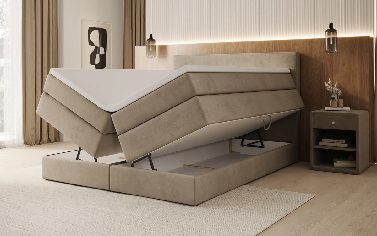Boxspringbett Noren mit Stauraum in Samt