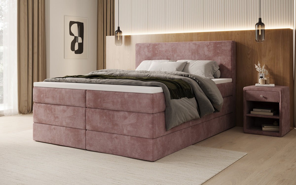 Lit boxspring Noren avec rangement en côtelé