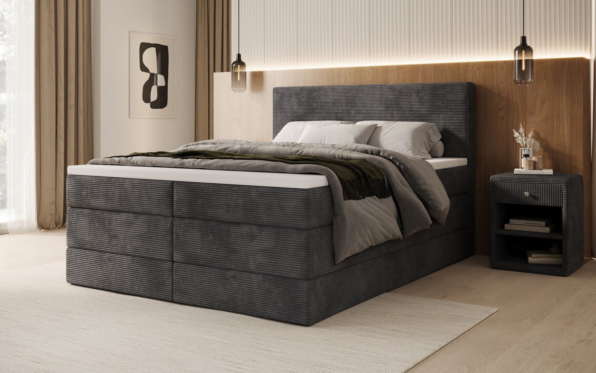 Lit boxspring Noren avec rangement en côtelé