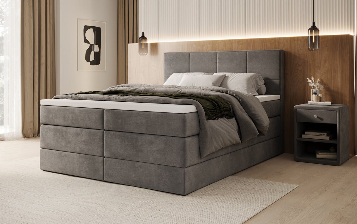 Lit boxspring Mareno avec rangement en Velours