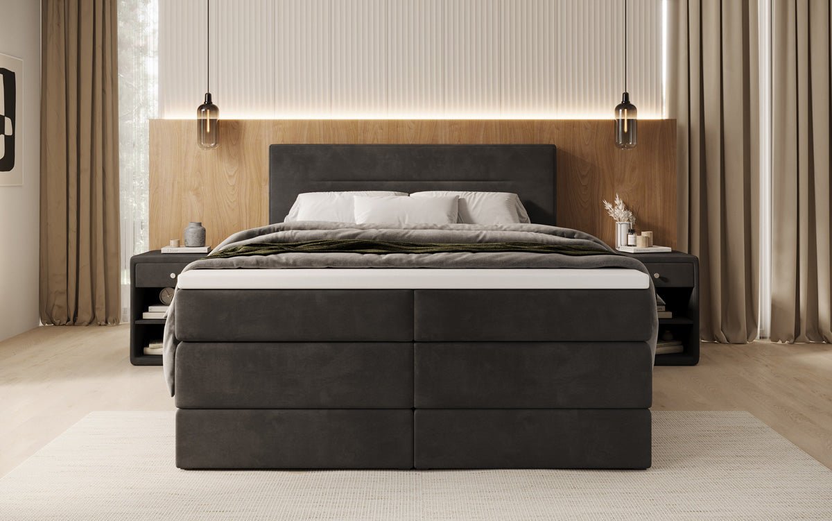 Lit boxspring Lavero avec rangement en Velours