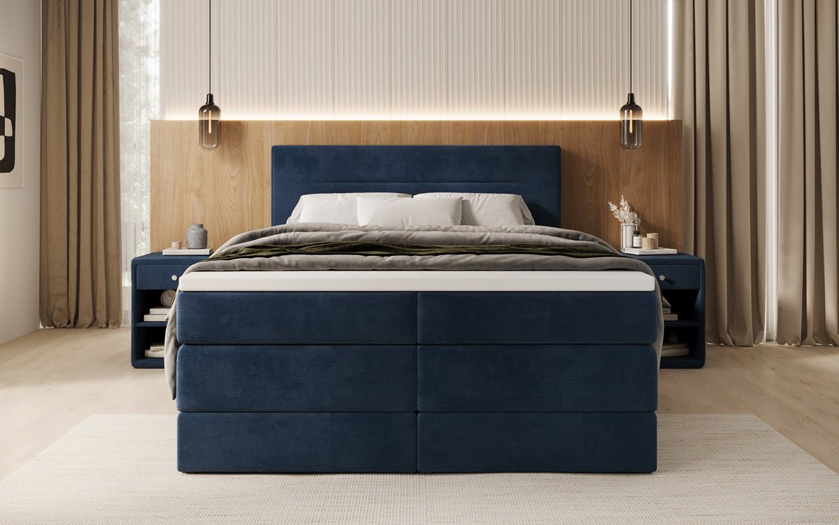 Lit boxspring Lavero avec rangement en Velours