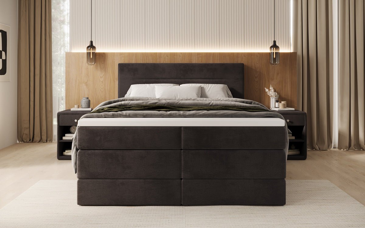 Lit boxspring Lavero avec rangement en Velours