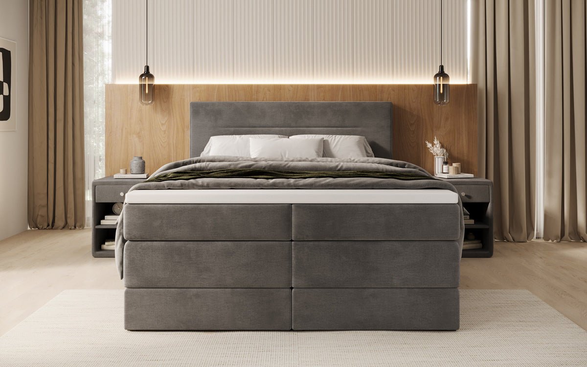 Lit boxspring Lavero avec rangement en Velours