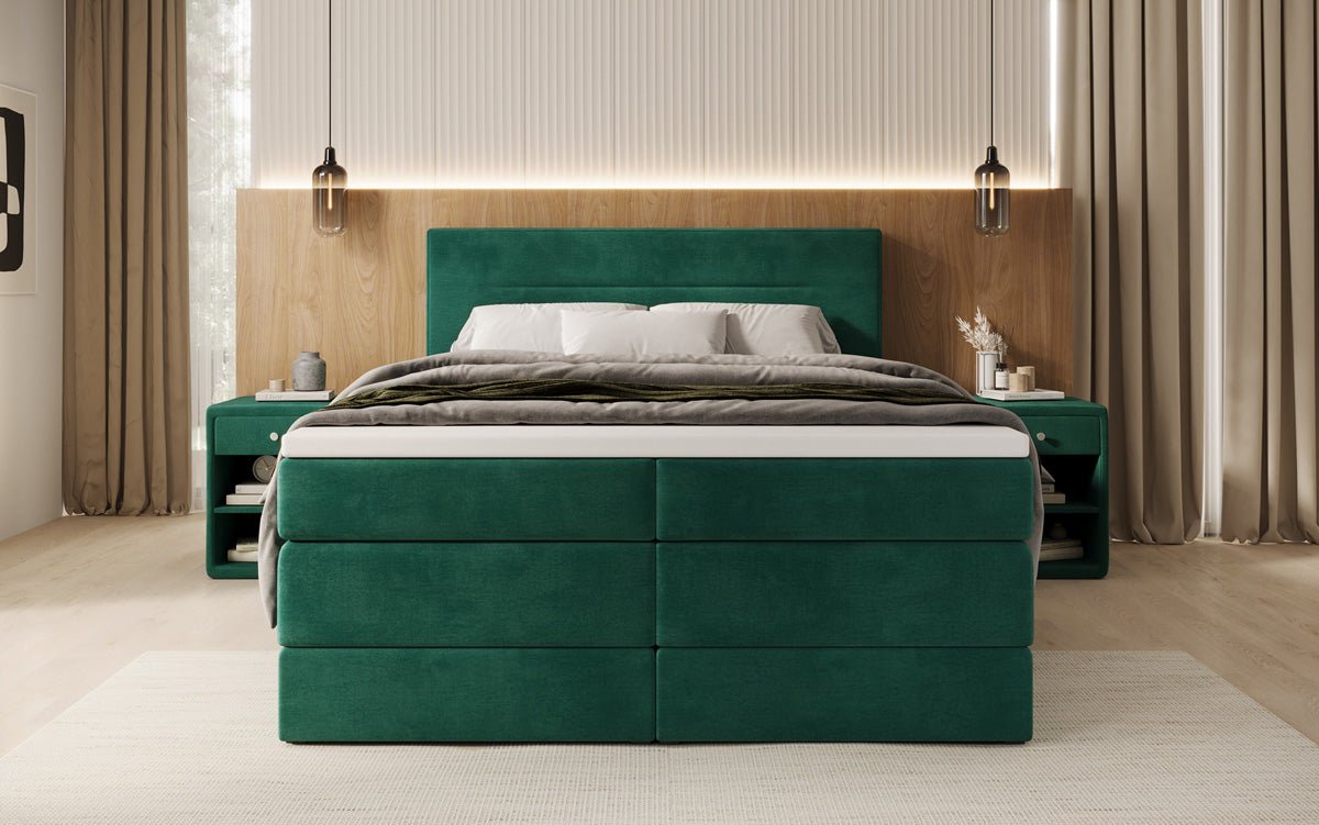 Lit boxspring Lavero avec rangement en Velours