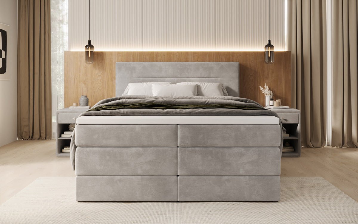 Lit boxspring Lavero avec rangement en Velours