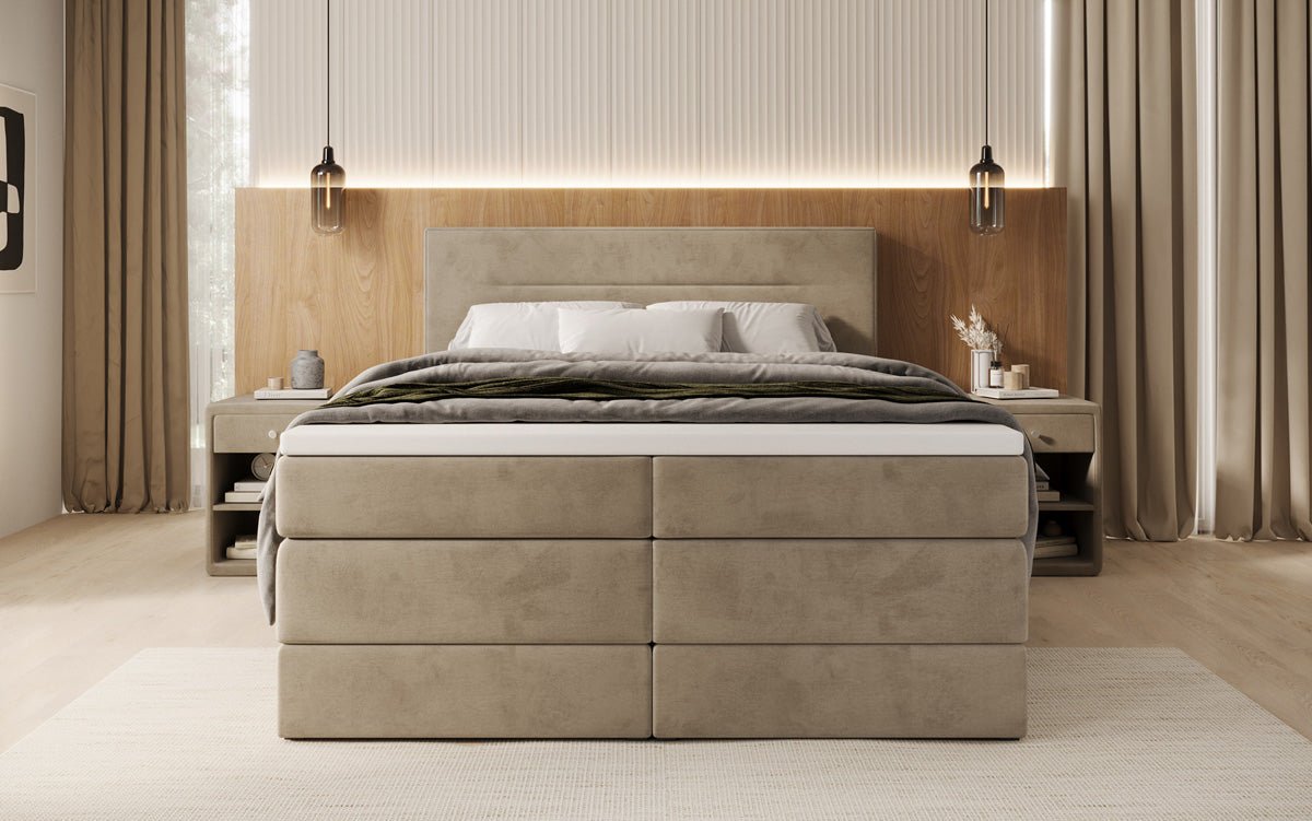 Lit boxspring Lavero avec rangement en Velours