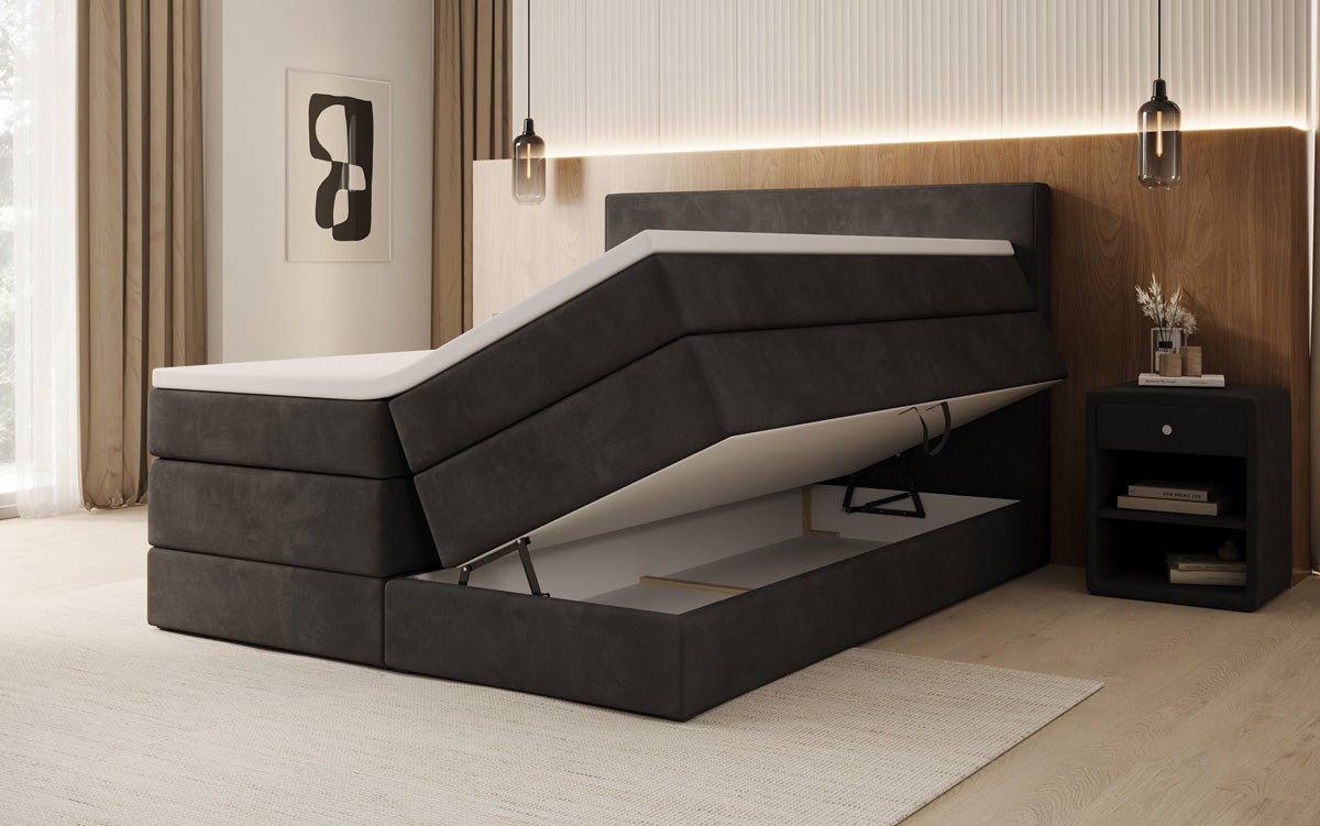 Lit boxspring Lavero avec rangement en Velours