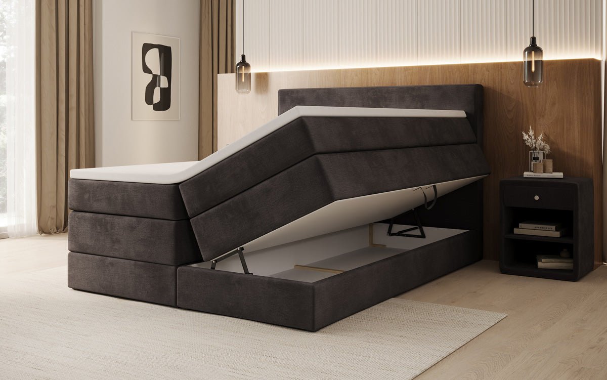 Lit boxspring Lavero avec rangement en Velours