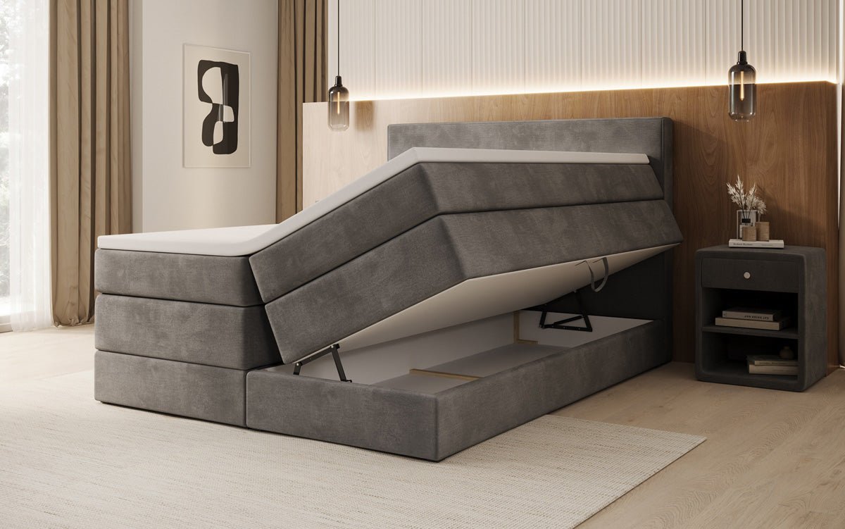 Lit boxspring Lavero avec rangement en Velours