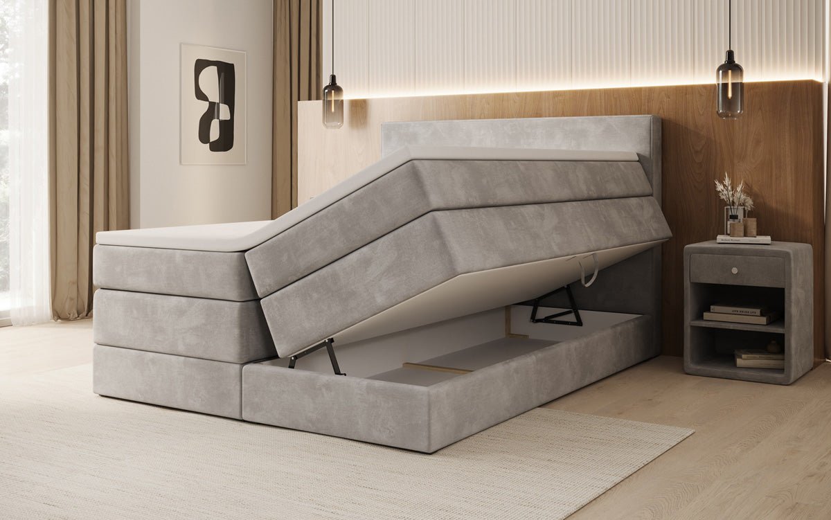 Lit boxspring Lavero avec rangement en Velours