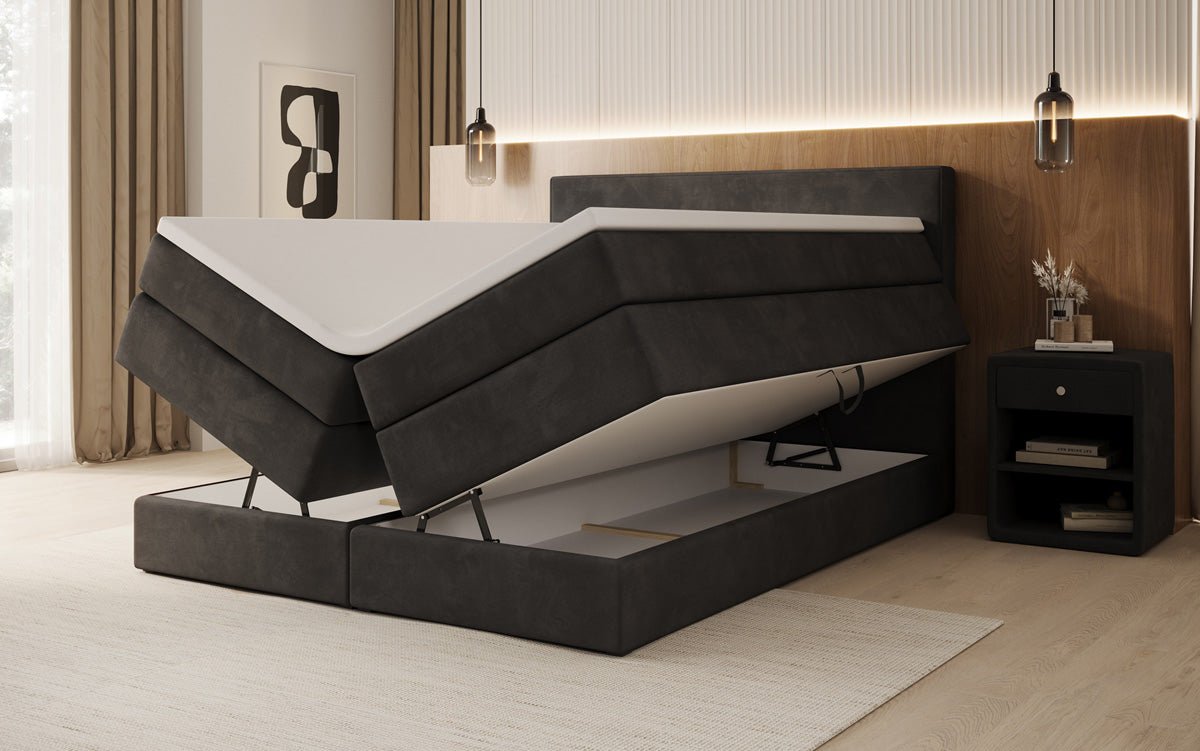 Lit boxspring Lavero avec rangement en Velours