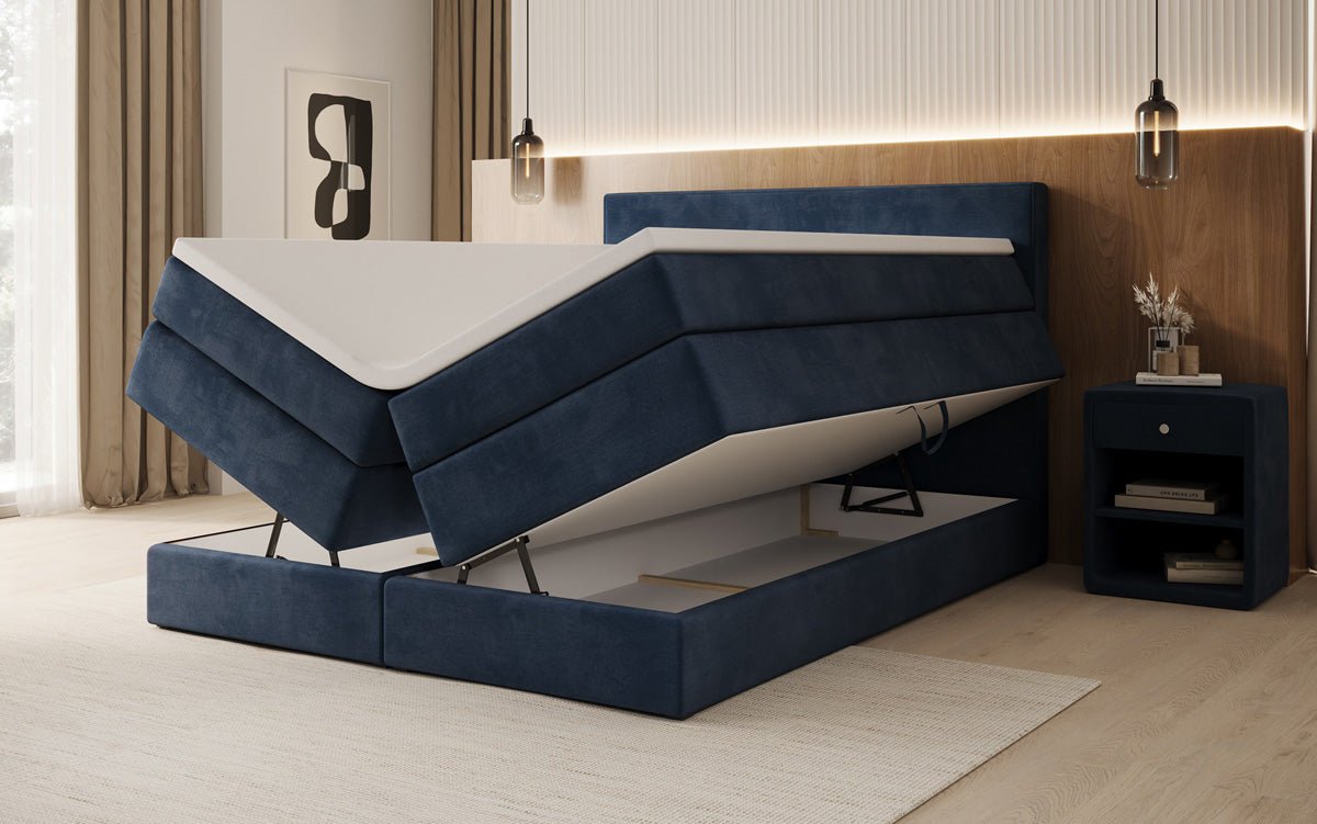 Lit boxspring Lavero avec rangement en Velours