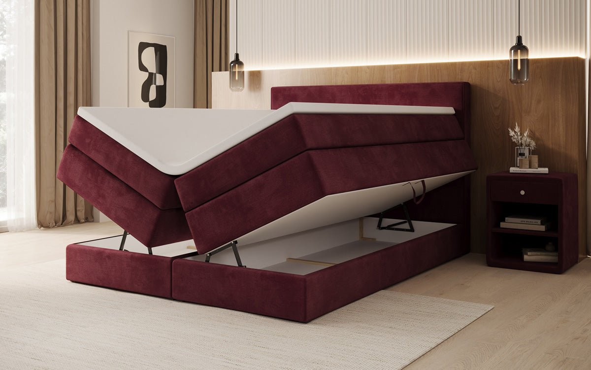 Lit boxspring Lavero avec rangement en Velours