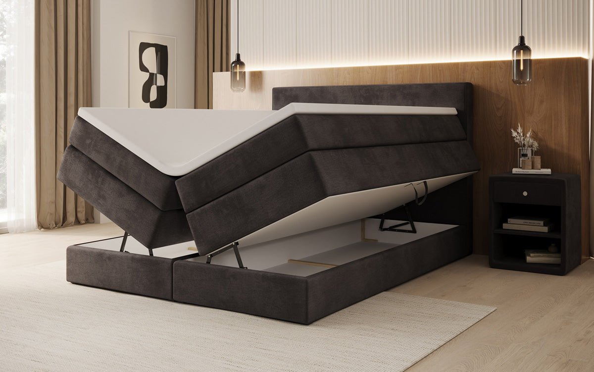 Lit boxspring Lavero avec rangement en Velours