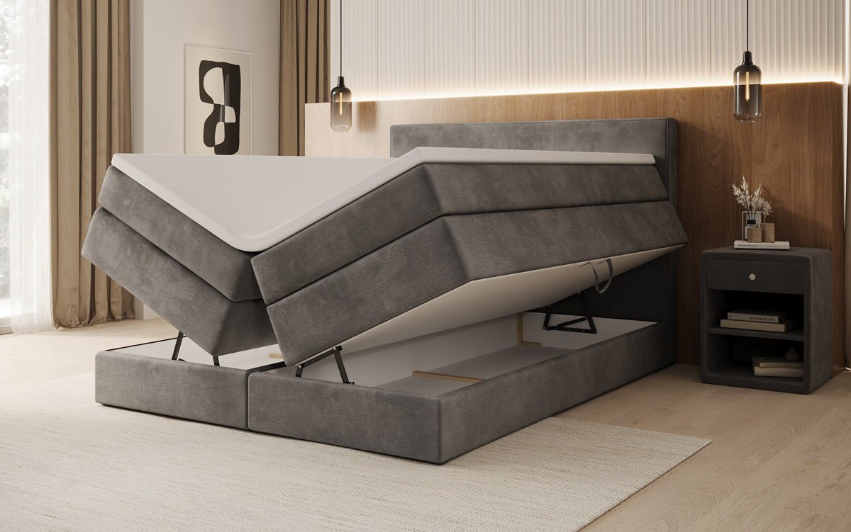 Lit boxspring Lavero avec rangement en Velours