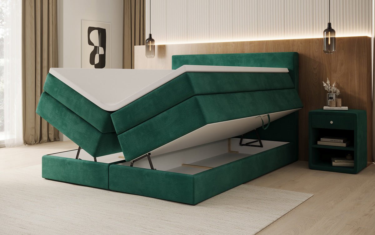 Lit boxspring Lavero avec rangement en Velours
