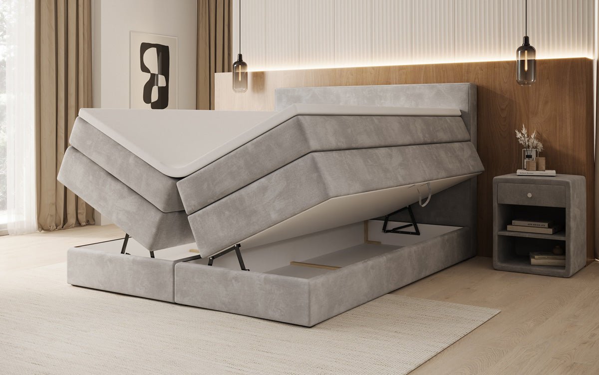 Lit boxspring Lavero avec rangement en Velours