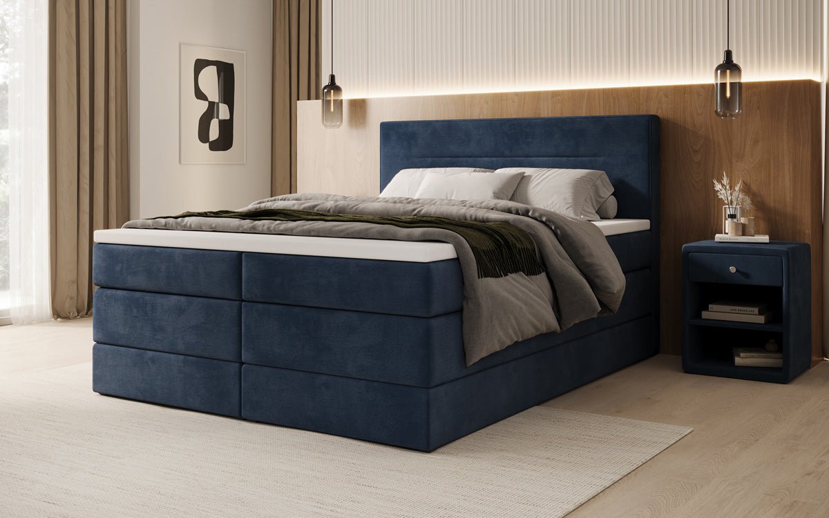 Lit boxspring Lavero avec rangement en Velours