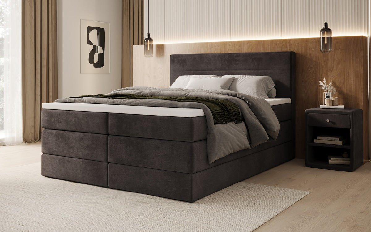 Lit boxspring Lavero avec rangement en Velours