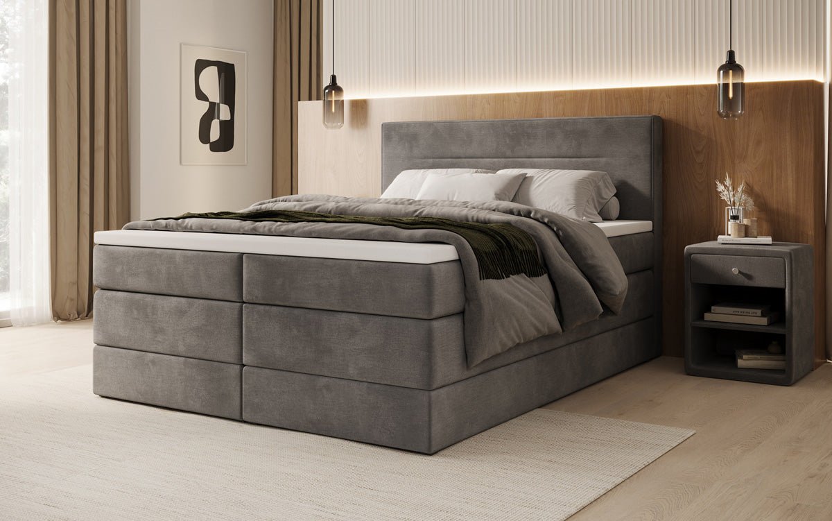 Lit boxspring Lavero avec rangement en Velours