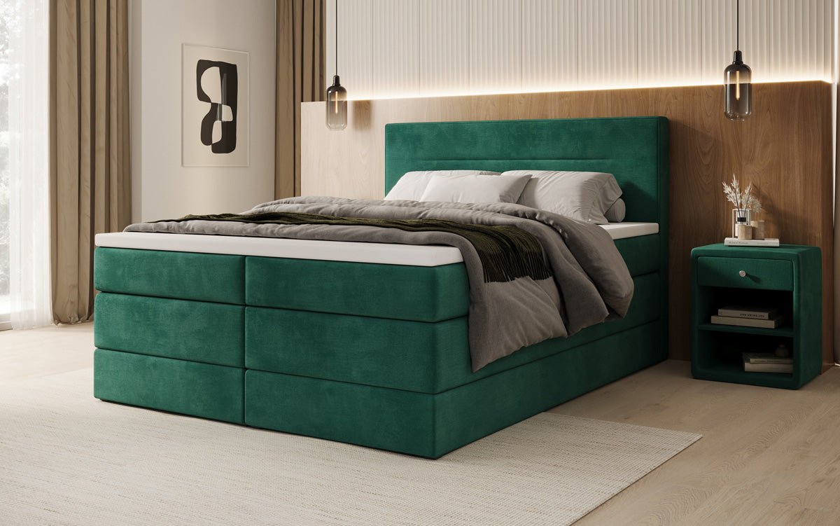 Lit boxspring Lavero avec rangement en Velours