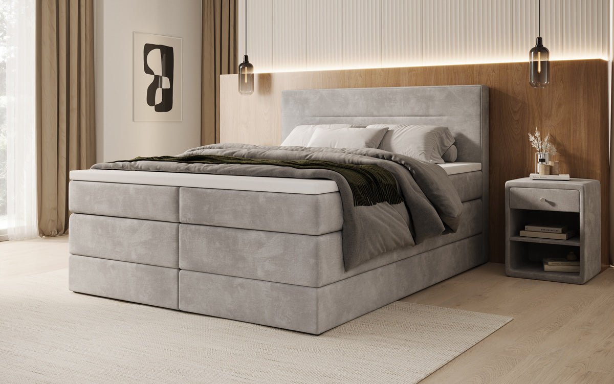 Lit boxspring Lavero avec rangement en Velours