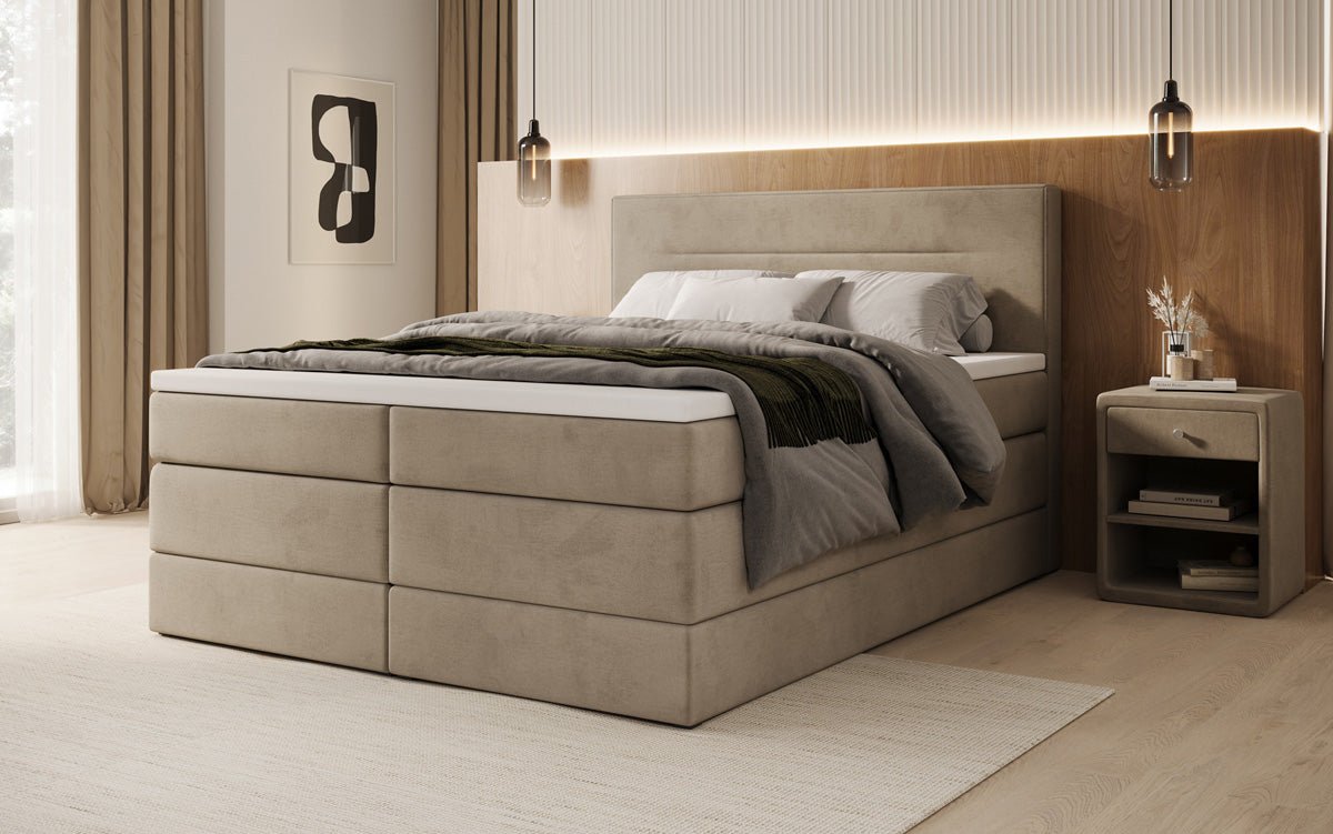Lit boxspring Lavero avec rangement en Velours