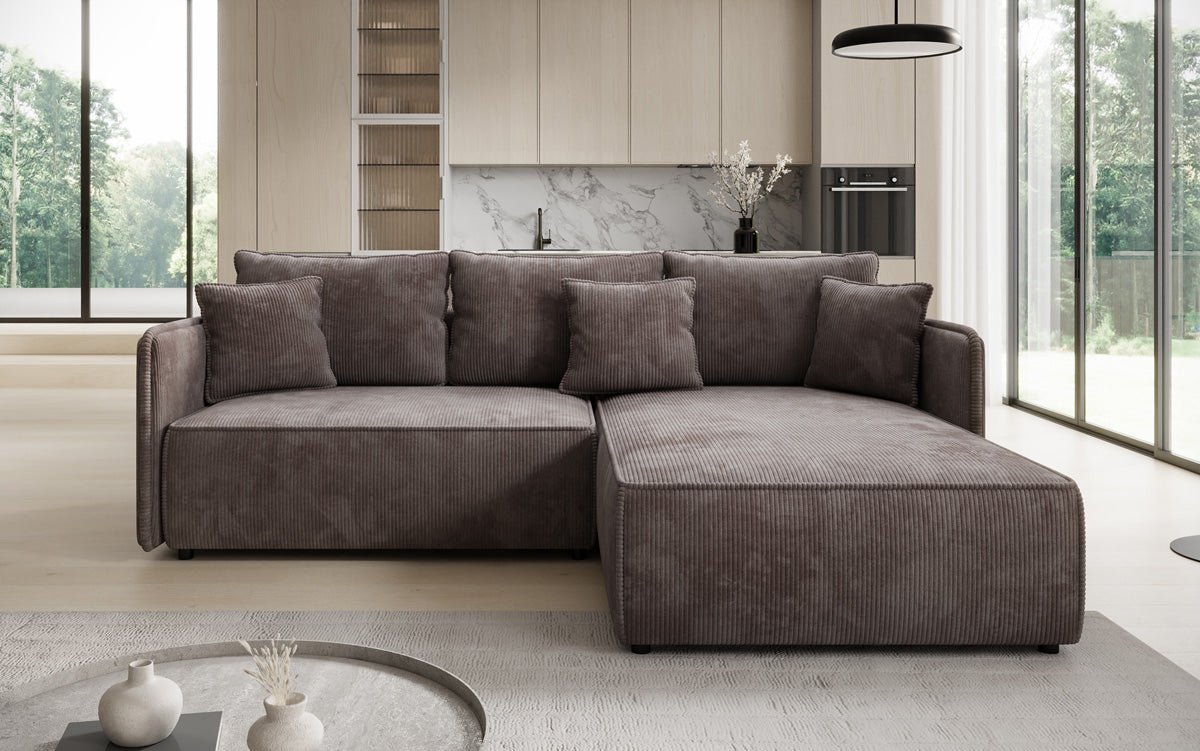 Designer Sofa Marlen mit Schlaf- und Klappfunktion in Cord
