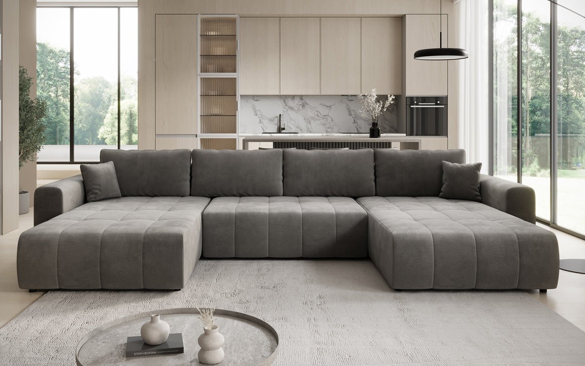 Designer Sofa Leveno U mit Schlaf- und Klappfunktion in Samt