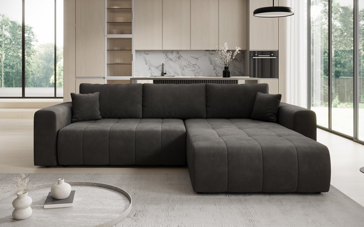 Designer Sofa Leveno L mit Schlaf- und Klappfunktion in Samt