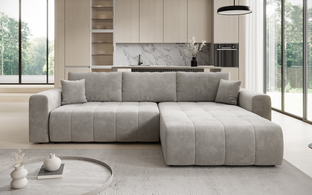 Designer Sofa Leveno L mit Schlaf- und Klappfunktion in Samt