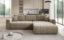 Canapé d’angle design Leveno avec fonction couchage et rabattable en Velours
